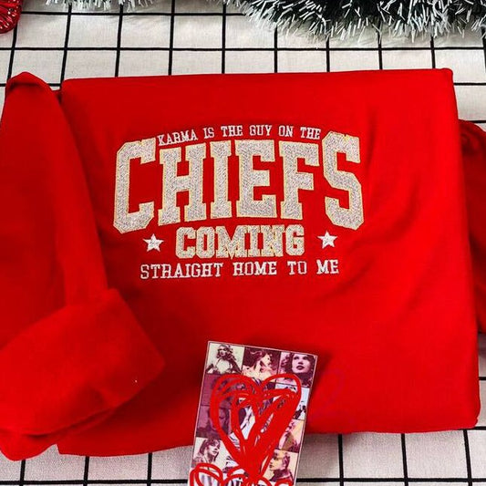 Karma Is The Guy On The Chiefs Taylor Swift Embroidered Sweater
