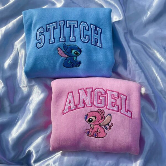 Stitch and Angel Matching Couples Embroidered Sweater