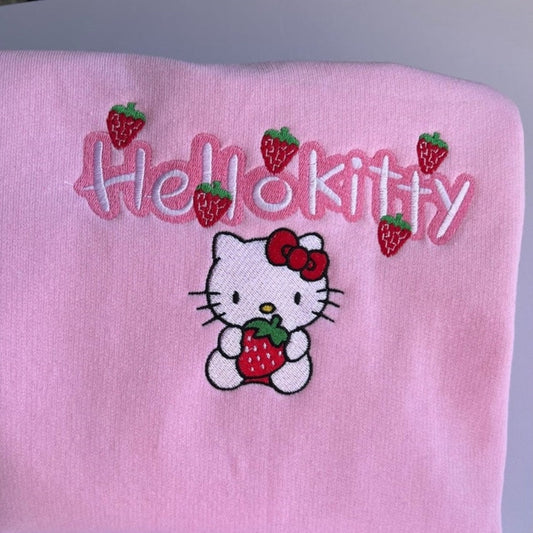 Hello Kitty Strawberries Embroidered Sweater